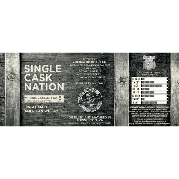 Single Cask Nation Virginia Distillery Co. 5 Year Old Single Malt